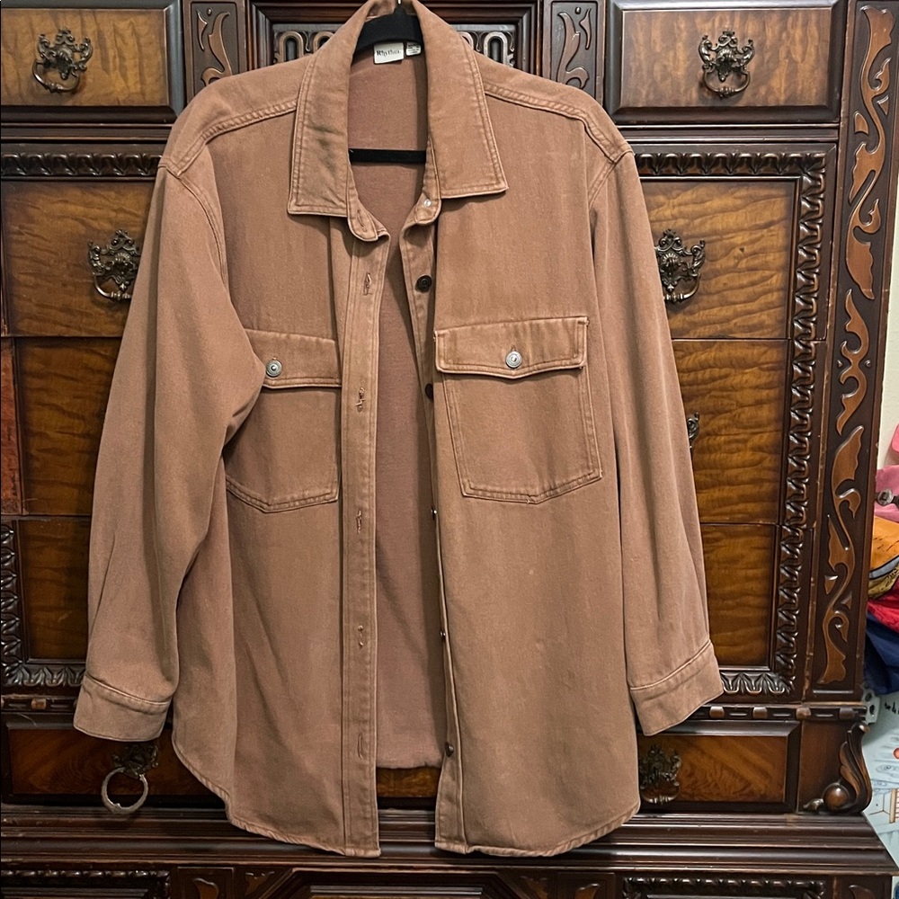 Rhythm Brand 100% cotton Brown Button-Up utility Shirt Jacket